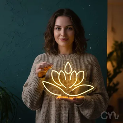 Custom Neon | Lotus Flower Neon Sign | 18x25 | Yellow Neon Sign for Home Decor