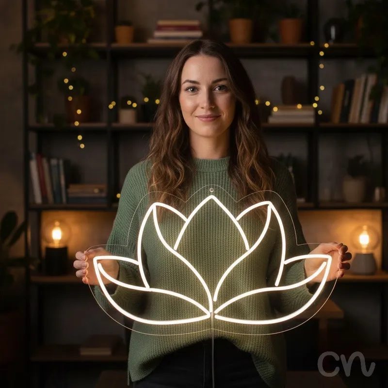 Custom Neon | Lotus Flower Neon Sign | 16x27 | Warm White Neon Sign for Home Decor