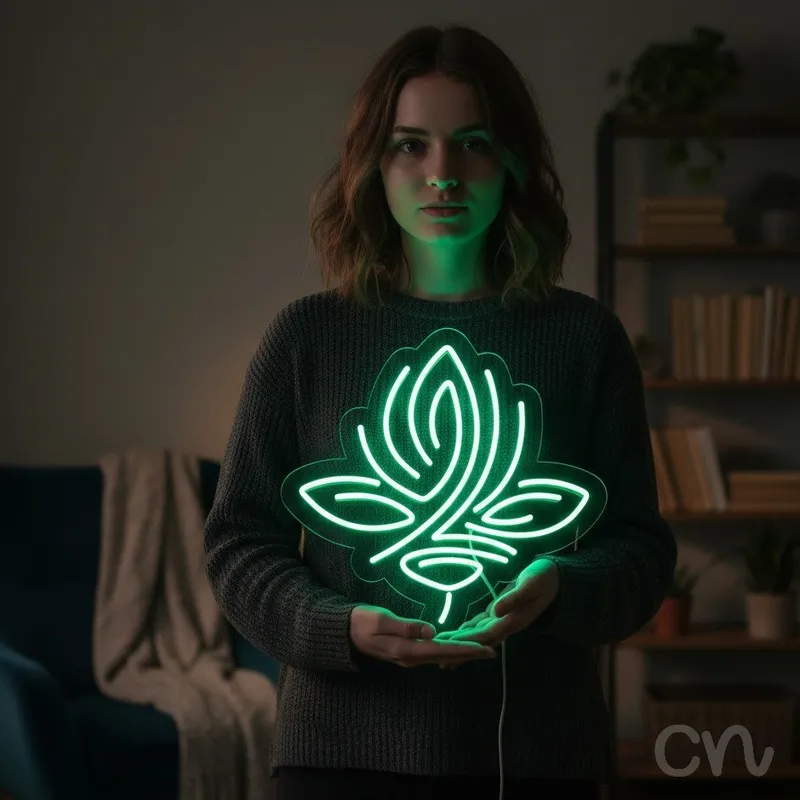 Custom Neon | Leaf Design Neon Sign | 21x22 | Green Neon Sign for Home Office Decor