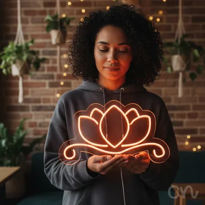 Custom Neon | Lotus Flower Neon Sign | 15x25 | Orange Bright Neon Decor