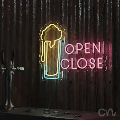 Custom Neon | Open Close Neon Sign | 19x24 Inches | Yellow Pink Blue Neon Sign