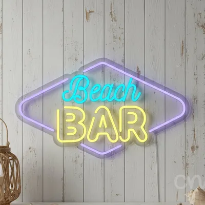 Custom Neon | Beach Bar Neon Sign | 14x24 Inches | Blue and Yellow Neon Sign