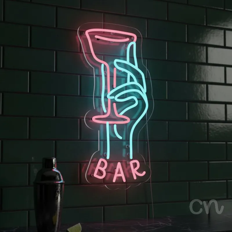 Custom Neon | Bar Neon Sign | 22x11 Inches | Red and Blue Neon Sign for Bar Decor