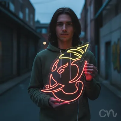 Custom Neon | Abstract Face Design Neon Sign | 30x25 | Hot Pink Yellow