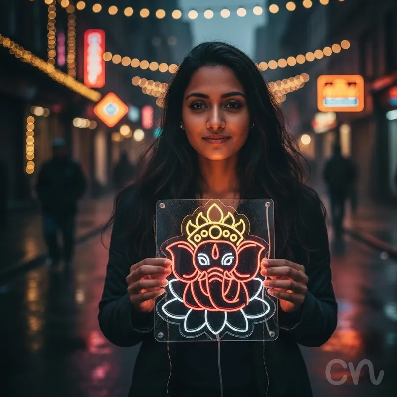 Custom Neon | Elephant Deity Neon Sign | 30x25 | Pink Yellow White Neon Sign