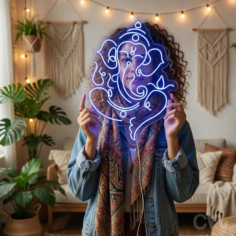Custom Neon | Elephant-headed God Neon Sign | 30x21 | Electric Blue