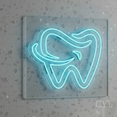 Custom Neon | Tooth Design Neon Sign | 20x24 | Ice Blue Neon Sign for Room Decor