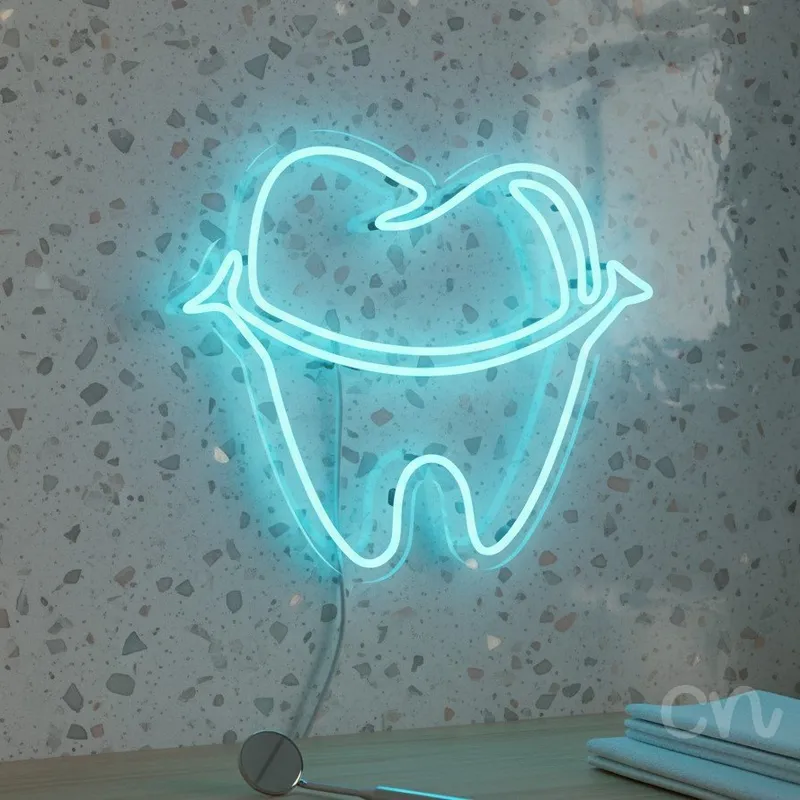 Custom Neon | Tooth Design Neon Sign | 20x24 | Light Blue Neon Sign for Decor