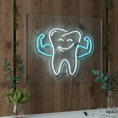 Custom Neon | Tooth with Muscles Neon Sign | 20x24 | Ice Blue
