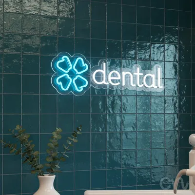 Custom Neon | Dental Neon Sign | 8x24 Inches | Ice Blue and Warm White Colors
