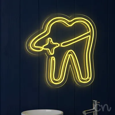 Custom Neon | Tooth with Sparkle Neon Sign | 24x24 | Yellow
