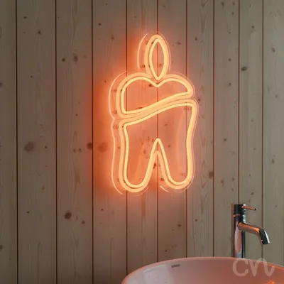 Custom Neon | Tooth with a Flame Neon Sign | 24x14 | Warm White