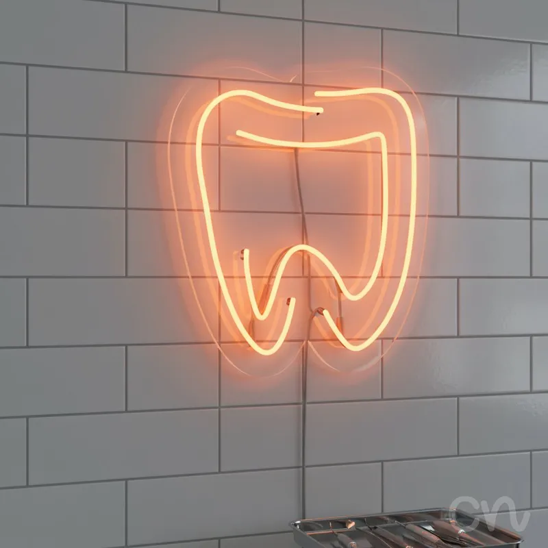 Custom Neon | Tooth Shape Neon Sign | 24x21 | Orange Light for Bedroom or Decor