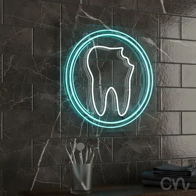 Custom Neon | Tooth Outline Neon Sign | 24x24 | White Blue Neon Sign for Dental Office