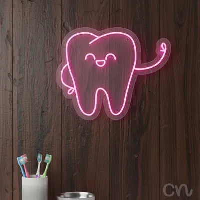 Custom Neon | Happy Tooth Neon Sign | 20x25 | Pink
