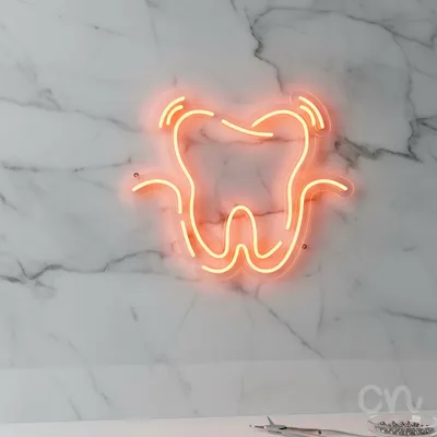 Custom Neon | Tooth Design Neon Sign | 20x24 | Warm Orange Light for Home Decor