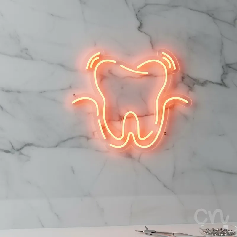 Custom Neon | Tooth Design Neon Sign | 20x24 | Warm Orange Light for Home Decor