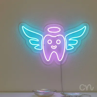 Custom Neon | Tooth with Wings Neon Sign | 13x24 | Ice Blue and Soft Purple