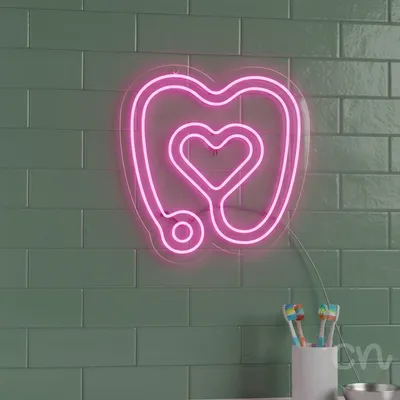 Custom Neon | Stethoscope and Heart Neon Sign | 25x24 | Hot Pink