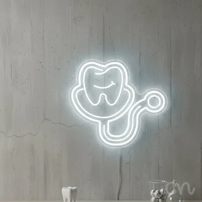 Custom Neon | Tooth and Stethoscope Neon Sign | 21x24 | Warm White