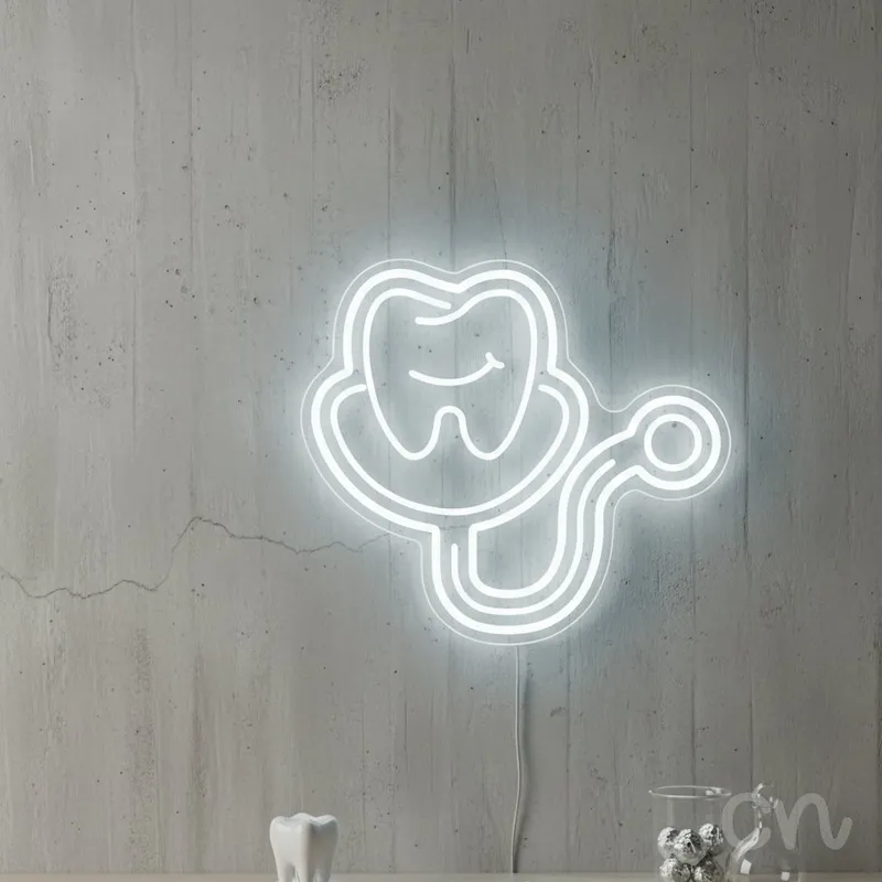 Custom Neon | Tooth and Stethoscope Neon Sign | 21x24 | Warm White