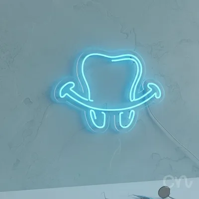 Custom Neon | Tooth with Smile Neon Sign | 17x24 Inches | Sky Blue Neon Sign