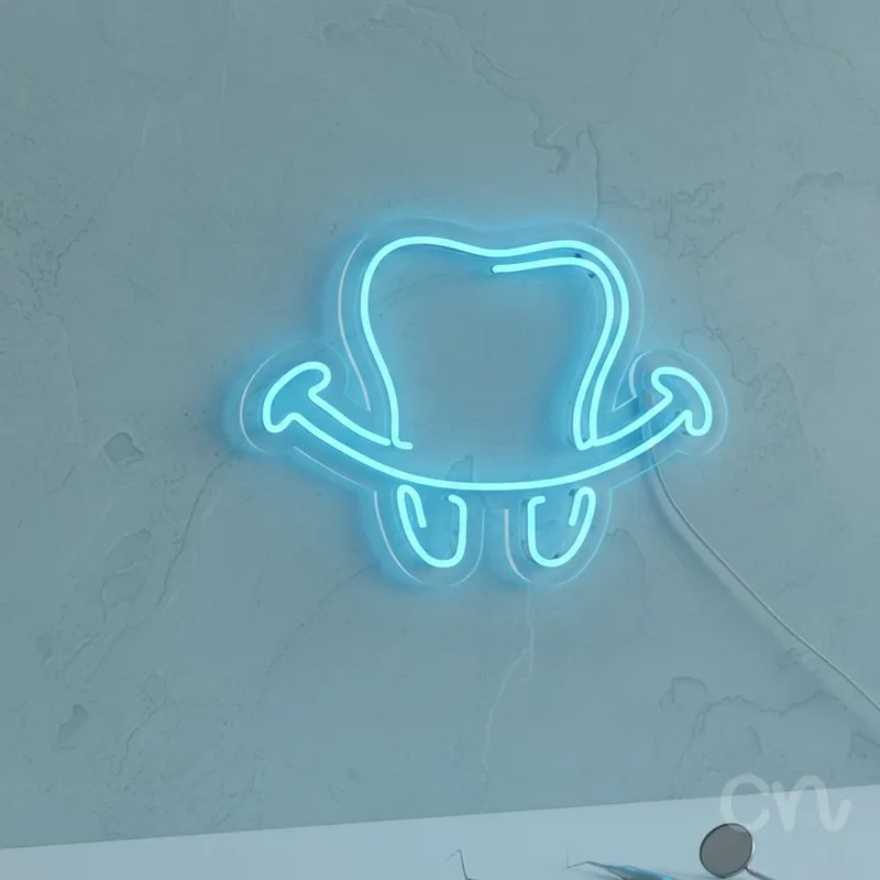 Custom Neon | Tooth with Smile Neon Sign | 17x24 Inches | Sky Blue Neon Sign