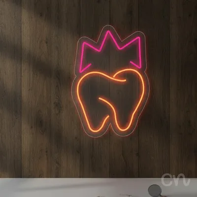 Custom Neon | Tooth with Crown Neon Sign | 24x17 Inches | Pink Orange Colors