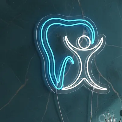 Custom Neon | Tooth and Person Design Neon Sign | 24x23 | Ice Blue Warm White