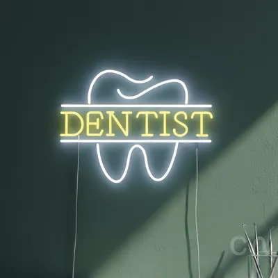 Custom Neon | Dentist Neon Sign | 18x24 | Yellow Neon Sign for Dental Office and Shop