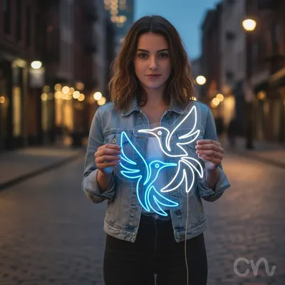 Custom Neon | Hummingbird Neon Sign | 30x24 | Ice Blue White Neon Sign for Decor