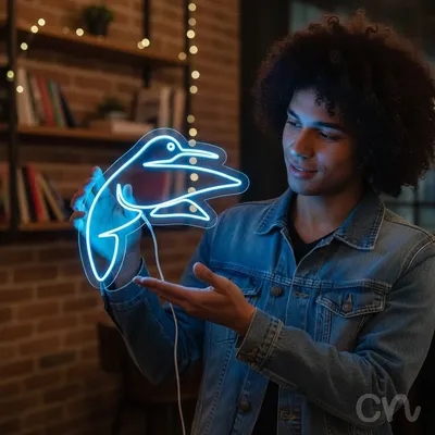 Custom Neon | Dolphin Neon Sign | 24x26 | Ice Blue | Durable Wall Decor for Kids Room