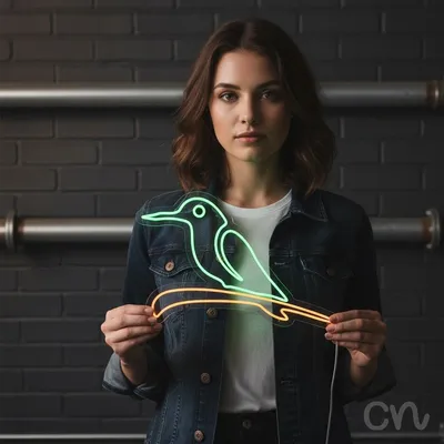 Custom Neon | Bird on Branch Neon Sign | 20x30 | Green and Orange Neon Sign