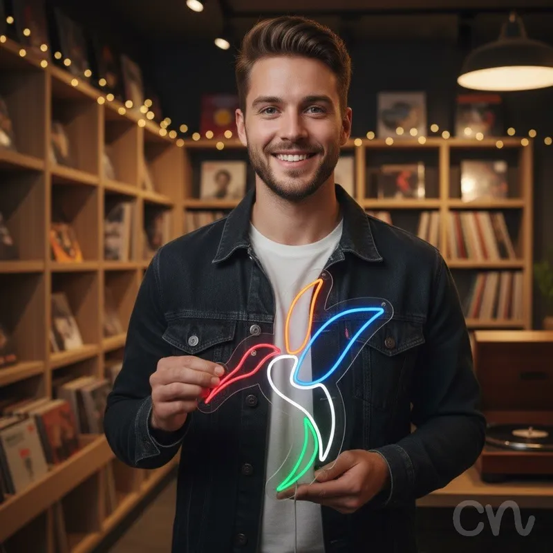 Custom Neon | Hummingbird Neon Sign | 23x21 Inches | Pink Orange Blue Green Colors