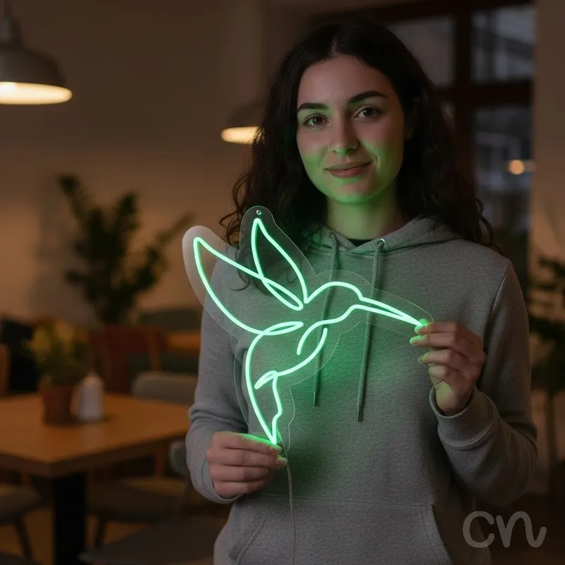 Custom Neon | Hummingbird Neon Sign | 24x24 | Green Neon Sign for Home Decor