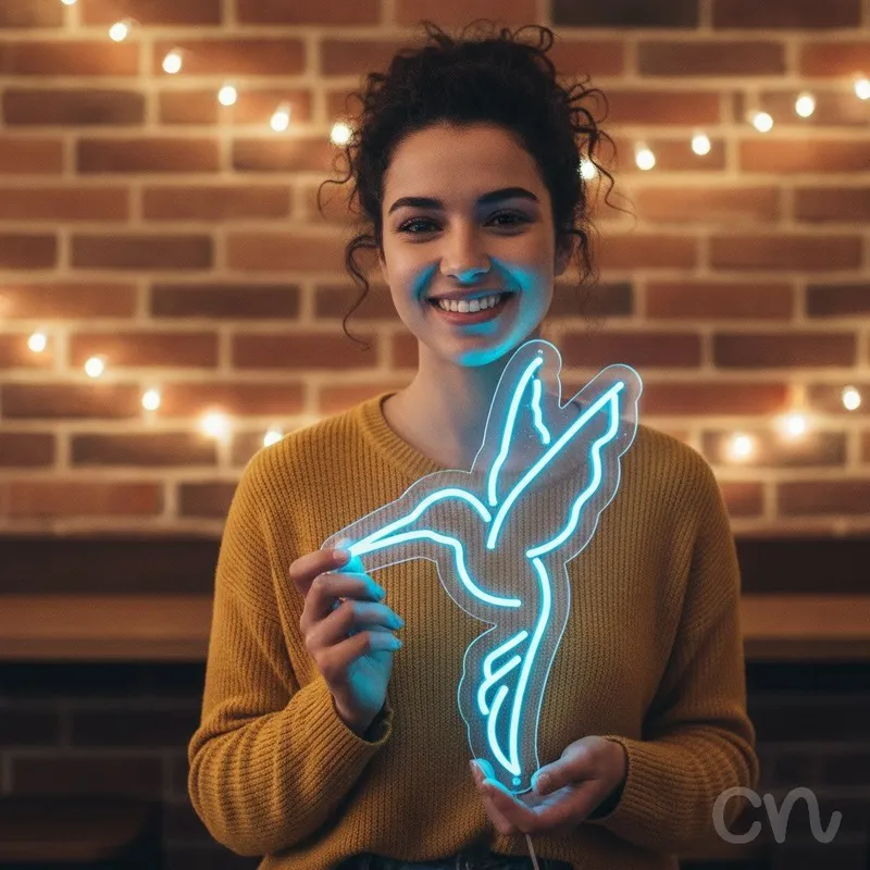 Custom Neon | Hummingbird Design Neon Sign | 24x17 Inches | Ice Blue Neon Sign