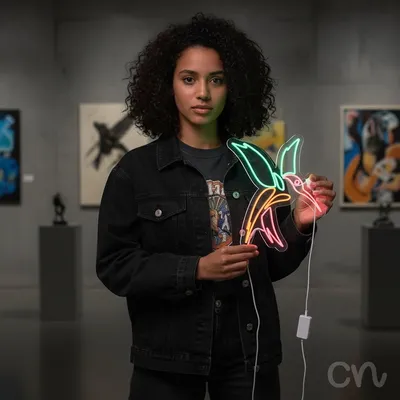 Custom Neon | Hummingbird Design Neon Sign | 24x21 Inches | Green Orange Pink