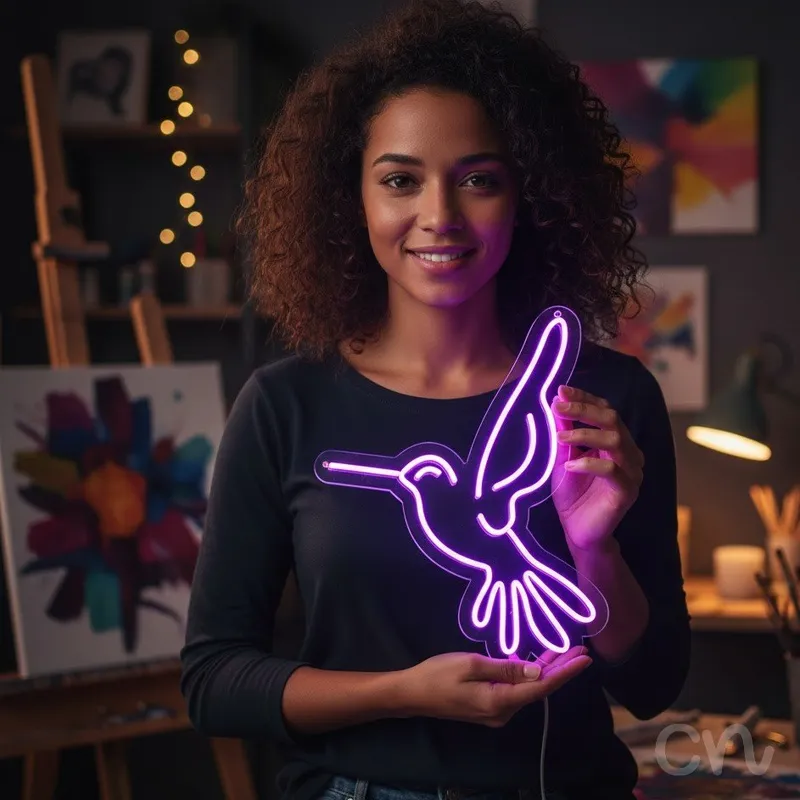 Custom Neon | Hummingbird Design Neon Sign | 24x19 Inches | Neon Purple Color
