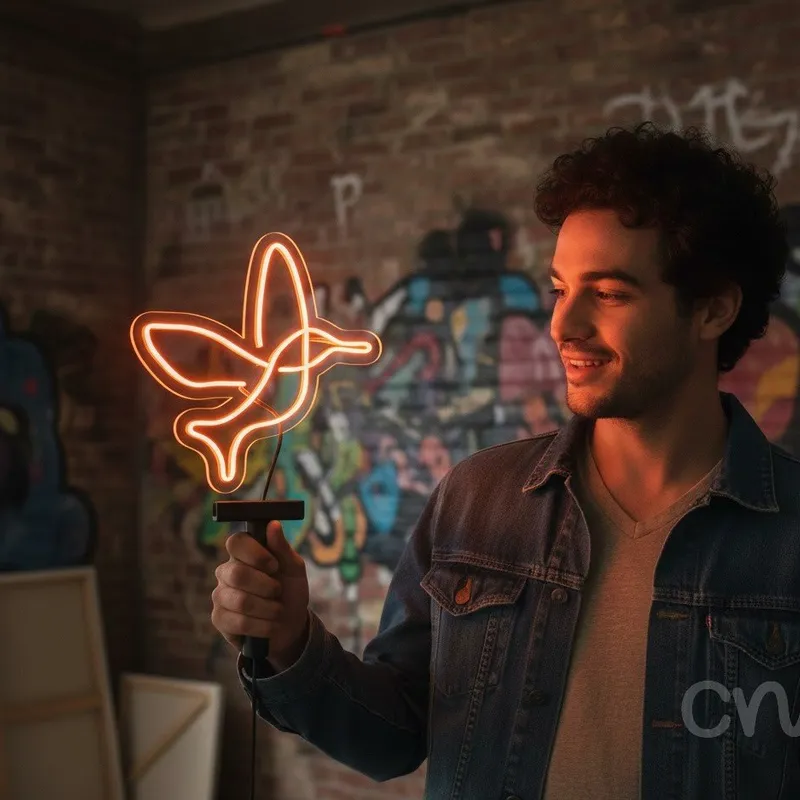 Custom Neon | Hummingbird Design Neon Sign | 24x24 Inches | Orange Neon Sign