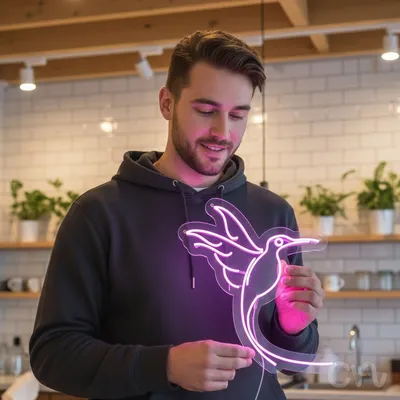 Custom Neon | Hummingbird Neon Sign | 30x27 | Purple Neon Sign for Bedroom Wall Decor