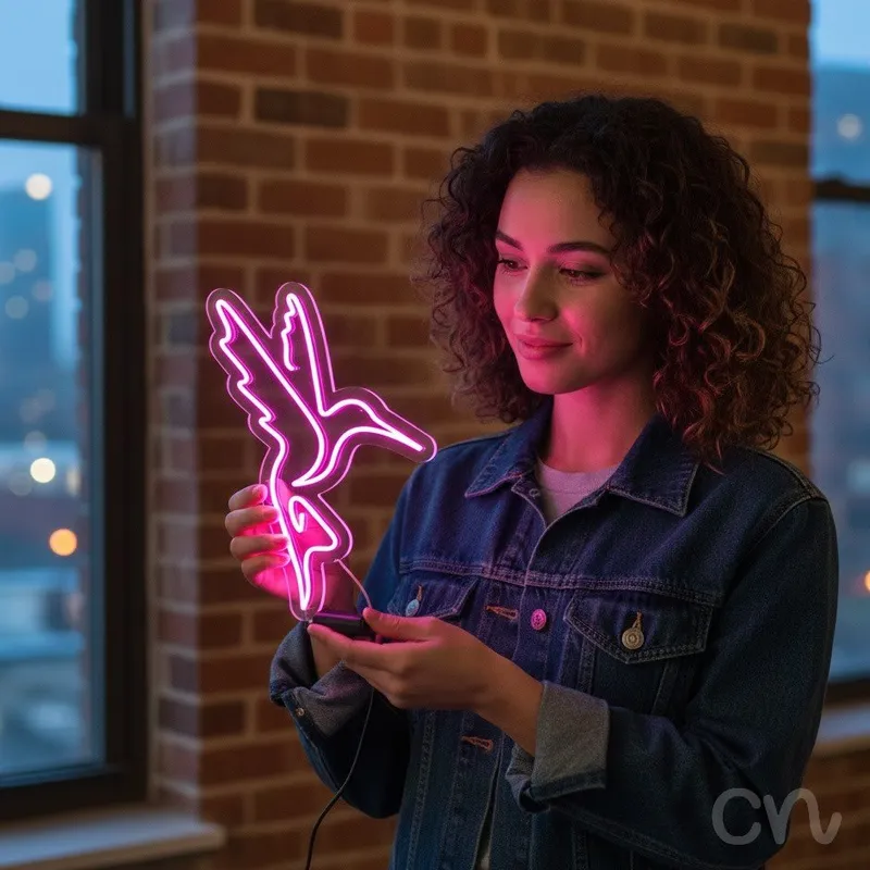 Custom Neon | Hummingbird Design Neon Sign | 24x17 | Purple Sign for Home Decor