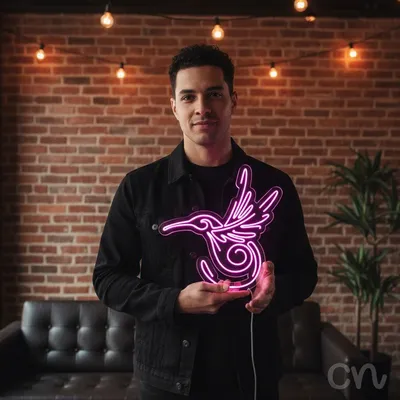 Custom Neon | Hummingbird Design Neon Sign | 30x29 Inches | Purple Neon Sign