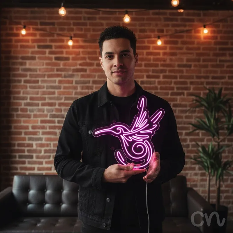 Custom Neon | Hummingbird Design Neon Sign | 30x29 Inches | Purple Neon Sign