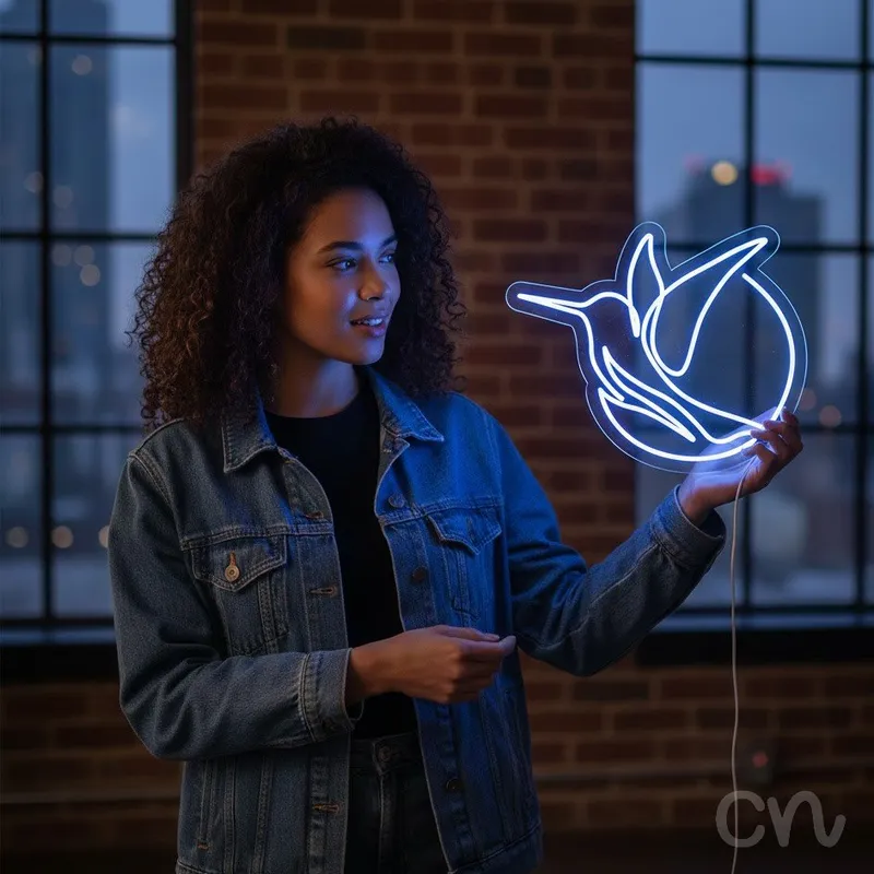 Custom Neon | Hummingbird Design Neon Sign | 24x20 | Blue | Beautiful Home Decor