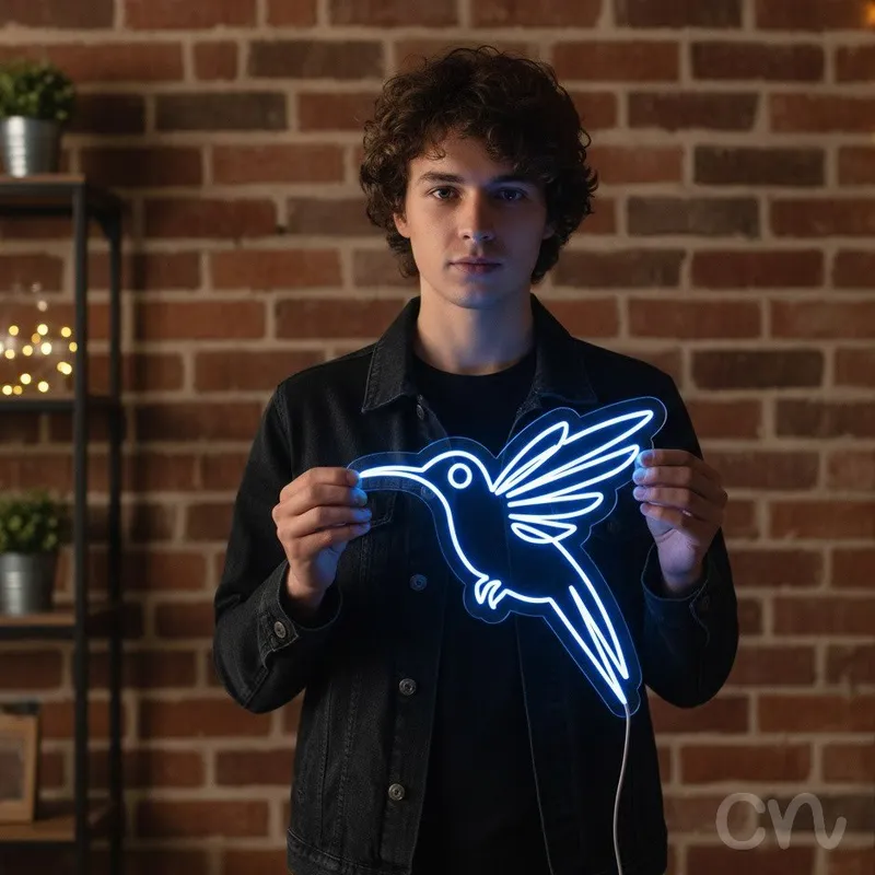 Custom Neon | Hummingbird Design Neon Sign | 24x24 | Ice Blue