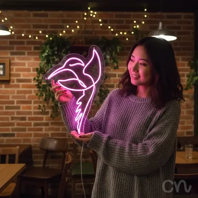 Custom Neon | Hummingbird Neon Sign | 24x16 | Purple Neon Sign for Home and Decor