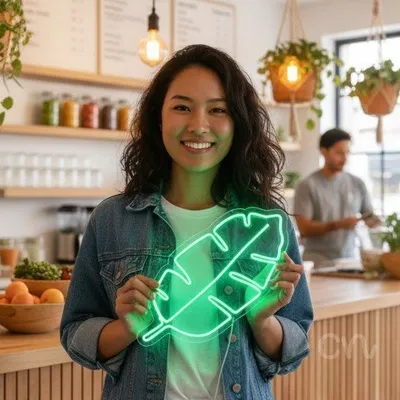 Custom Neon | Leaf Shape Neon Sign | 24x21 Inches | Green Neon Sign for Home Decor