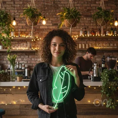 Custom Neon | Feather Design Neon Sign | 24x10 Inches | Green Neon Sign