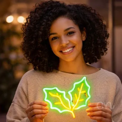 Custom Neon | Holly Leaves Neon Sign | 24x23 Inches | Green and Yellow Neon Sign