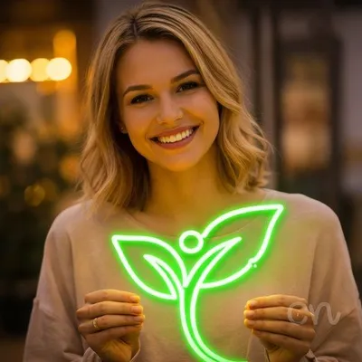 Custom Neon | Leaf with Person Neon Sign | 21x24 Inches | Green Neon Sign